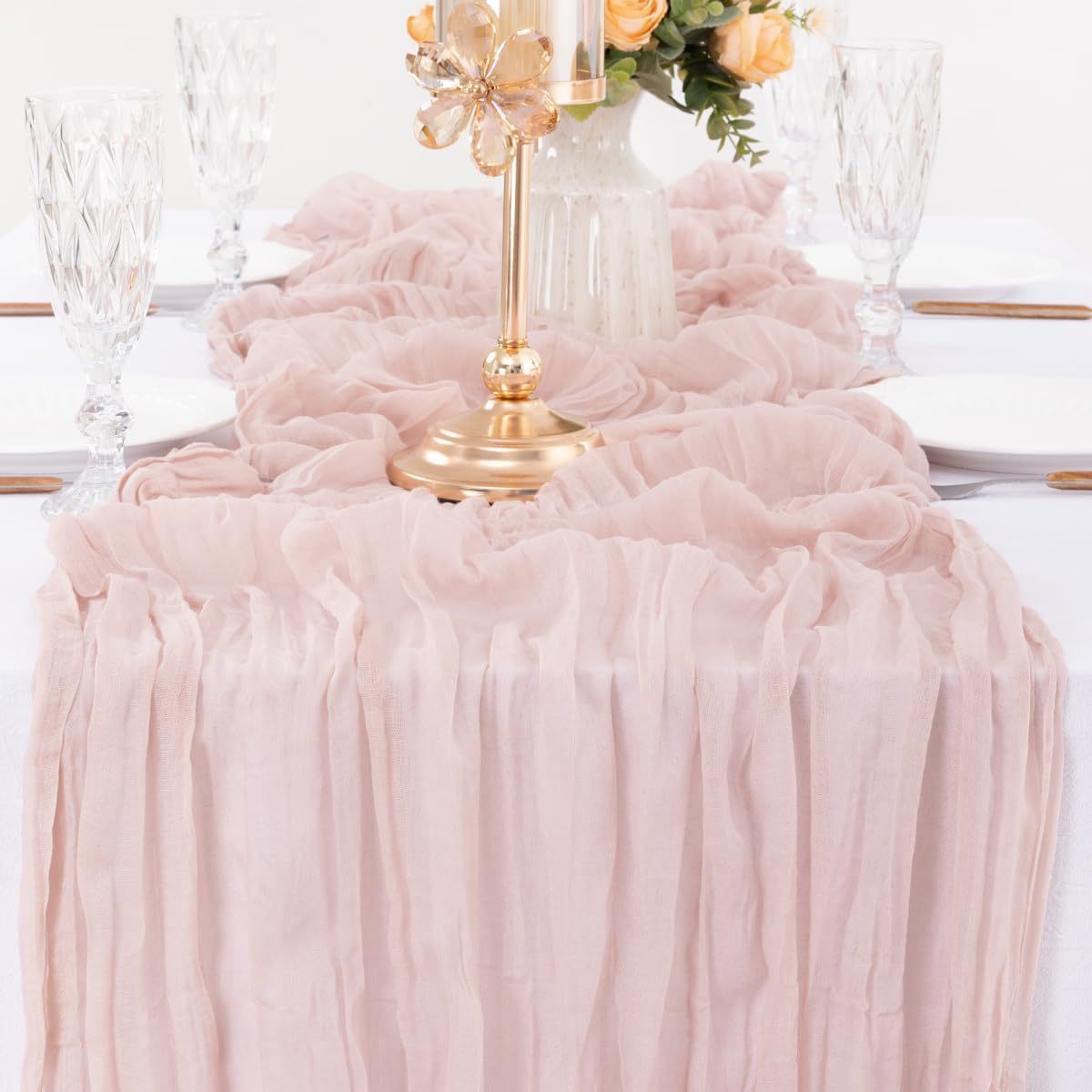 Image of pink bohemian gauze table runner 2-pack - polyester fabric for party and birthday table decor ideal for luxury casual home interiors