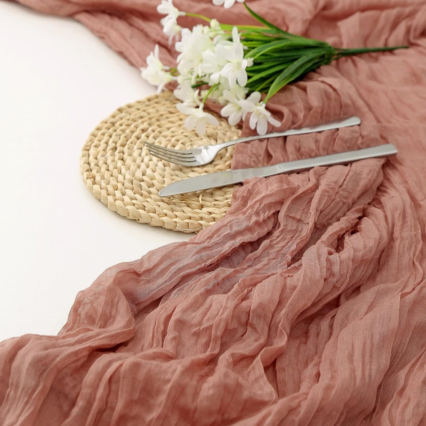 Image of dark pink bohemian gauze table runner 2-pack - polyester fabric for party and birthday table decor ideal for luxury casual home interiors