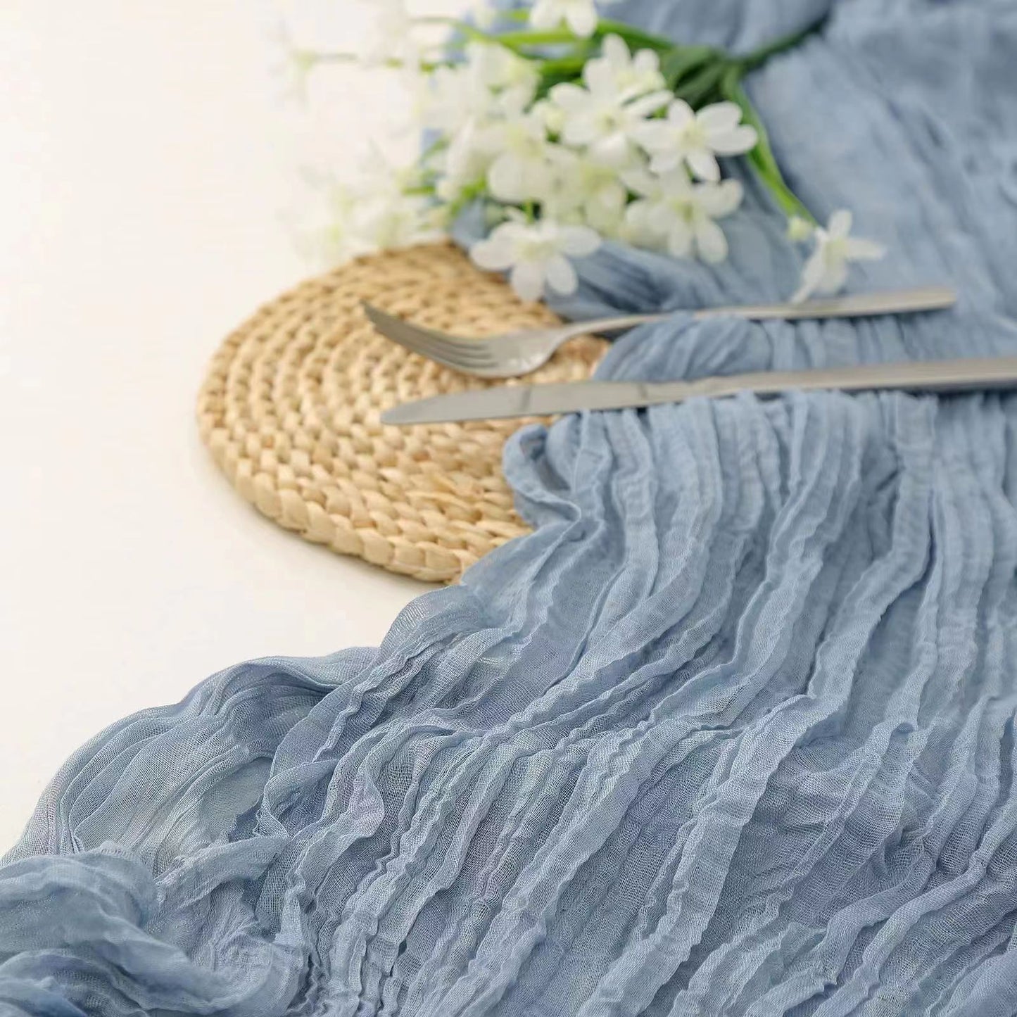 Image of blue bohemian gauze table runner 2-pack - polyester fabric for party and birthday table decor ideal for luxury casual home interiors