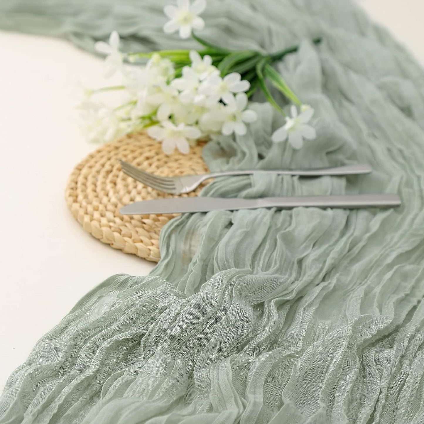 Image of light green bohemian gauze table runner 2-pack - polyester fabric for party and birthday table decor ideal for luxury casual home interiors
