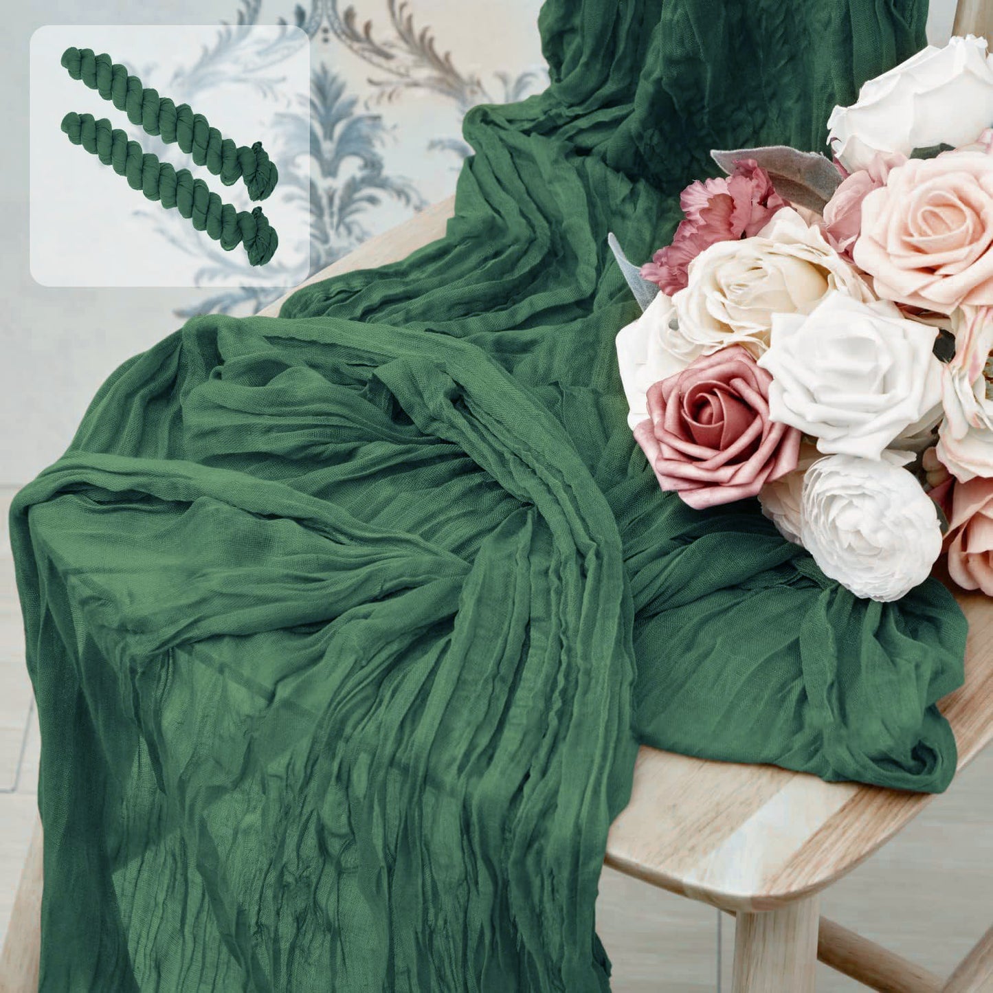 Image of dark green bohemian gauze table runner 2-pack - polyester fabric for party and birthday table decor ideal for luxury casual home interiors