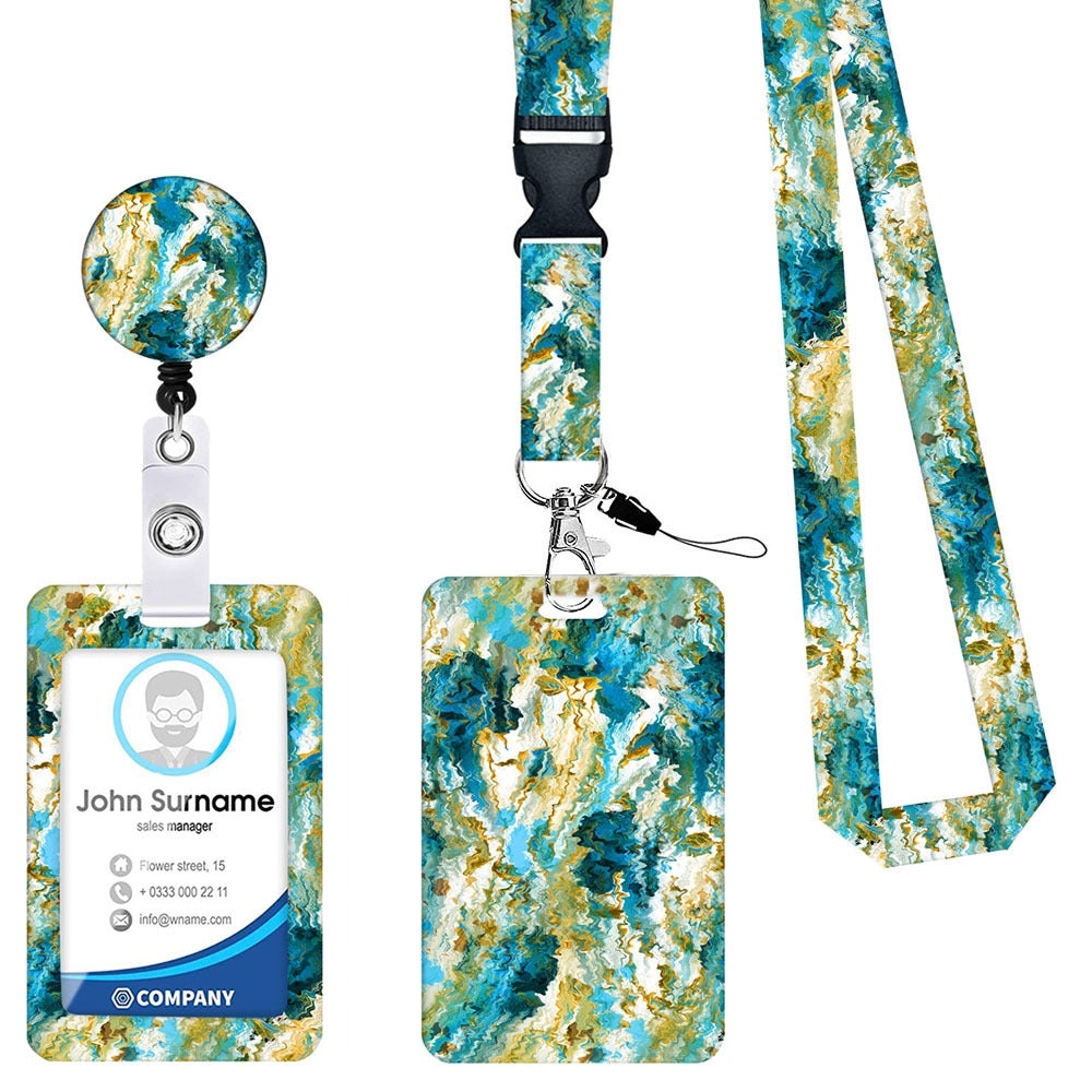 Image of 2 pcs blue and green retractable badge reel & id card holder set with lanyard - durable abs plastic suitable for aged care, corporate offices, and commercial settings