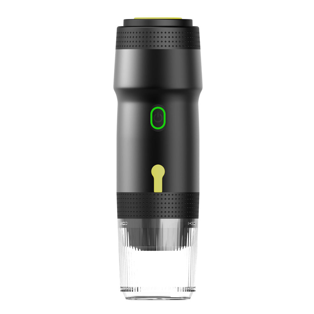 Image of black 3-in-1 portable electric espresso maker - rechargeable travel coffee machine for capsules & ground coffee versatile for both home and professional use