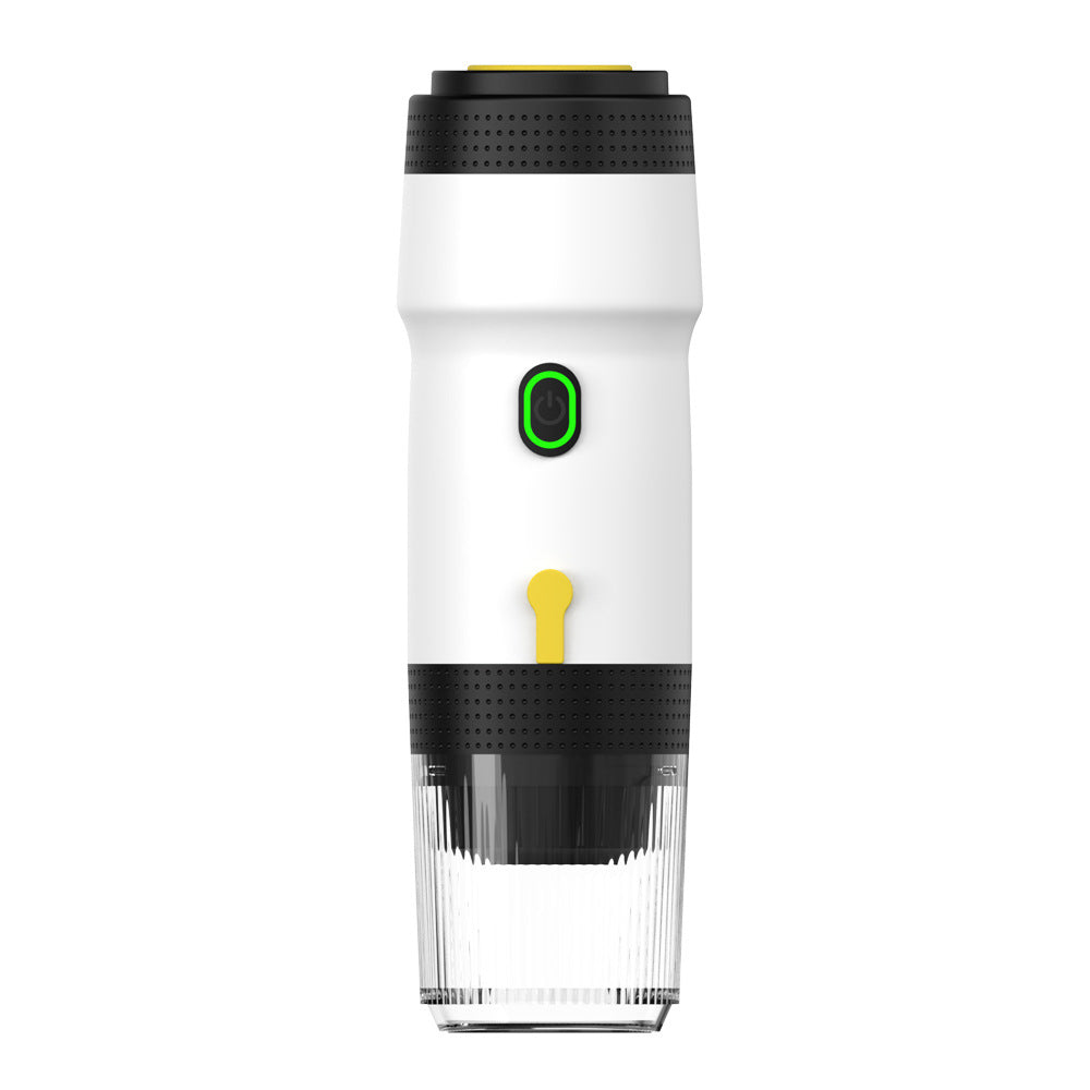 Image of white 3-in-1 portable electric espresso maker - rechargeable travel coffee machine for capsules & ground coffee versatile for both home and professional use