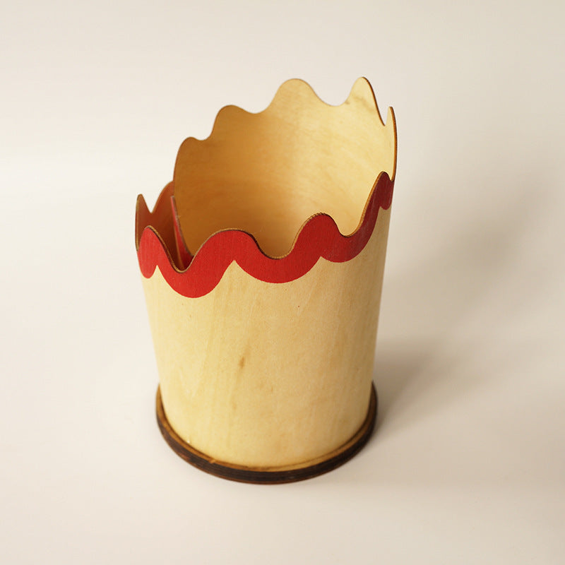 Image of 2pcs red creative wooden pencil shaving pen holder - novelty desk organizer & stationery storage suitable for aged care, corporate offices, and commercial settings