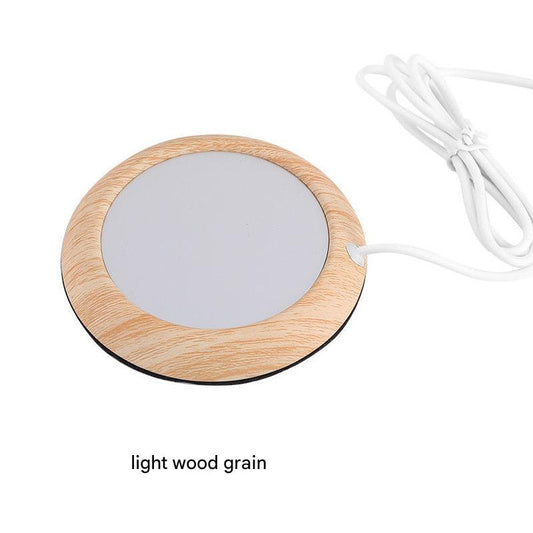 Image of usb cup warmer - wood grain electric beverage heater for desk office home  versatile for both home and professional use