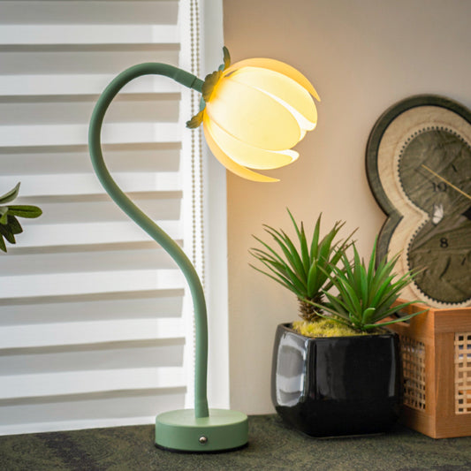 Image of green led tulip desk lamp - flexible gooseneck, decorative flower table light  versatile for both home and professional use