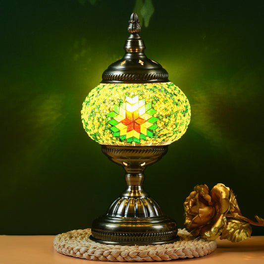 Image of green exotic mosaic table lamp - handmade turkish/moroccan style, 3-color led (style 4)  versatile for both home and professional use