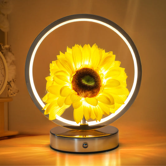 Image of rechargeable ring light with sunflowers - ambient bedside table lamp decor(usb)  ideal for luxury casual home interiors