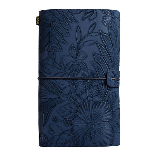 Image of dark blue 2-pack vintage floral embossed pu leather journals - 192 pages each  suitable for aged care, corporate offices, and commercial settings