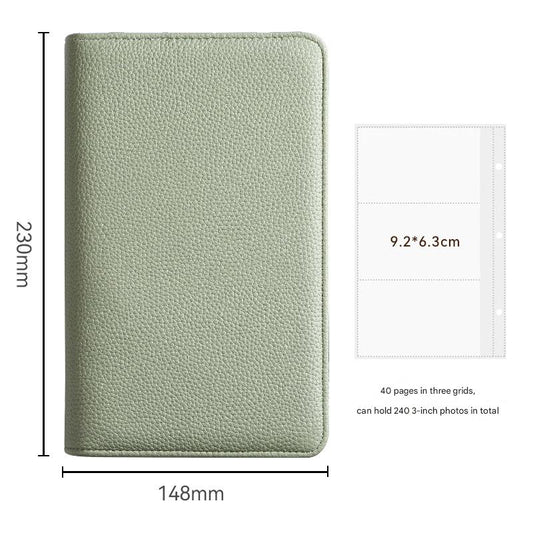 Image of green pu leather zippered photo album - holds 240 3" prints  ideal for luxury casual home interiors