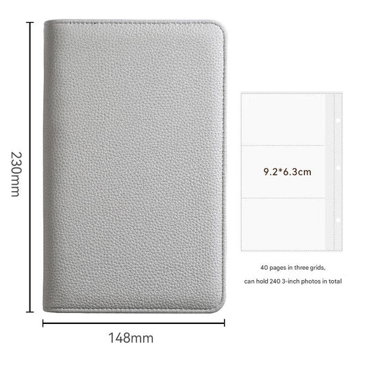 Image of gray pu leather zippered photo album - holds 240 3 prints"  ideal for luxury casual home interiors