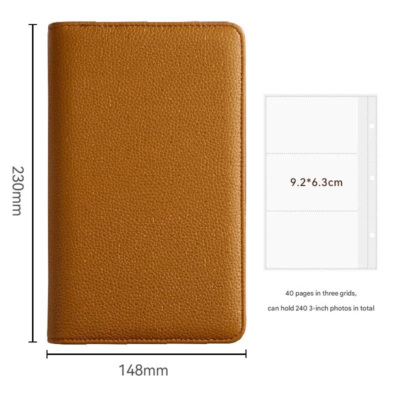 Image of brown pu leather zippered photo album - holds 240 3 prints" ideal for luxury casual home interiors