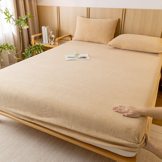 Image of khaki plush crystal velvet fitted sheet - ultra soft, warm & thick for winter (198x203+36cm)  ideal for luxury casual home interiors