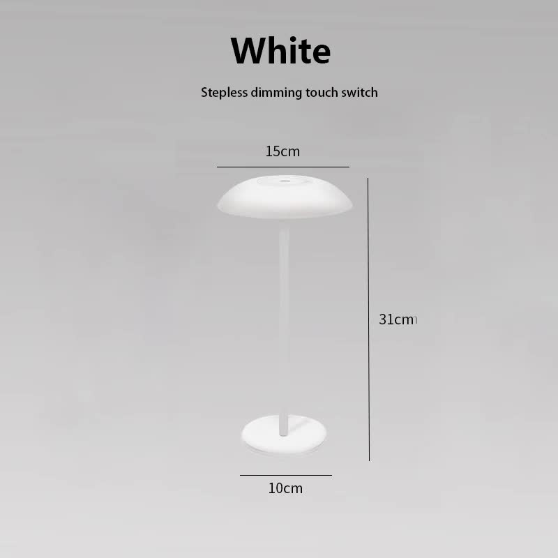 Image of white minimalist rechargeable led touch table lamp - 3-color stepless dimming metal desk light versatile for both home and professional use
