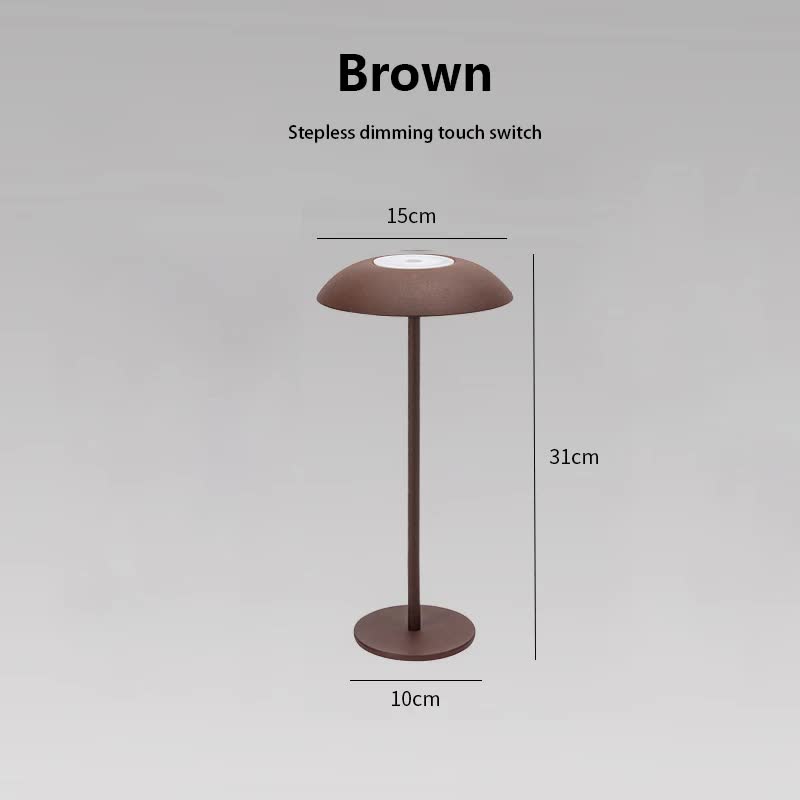 Image of brown minimalist rechargeable led touch table lamp - 3-color stepless dimming metal desk light versatile for both home and professional use