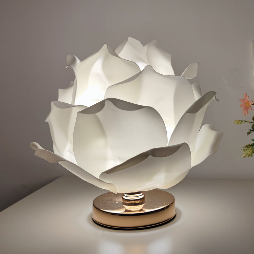 Image of white elegant lotus flower table lamp - decorative bedside night light for bedroom ambiance ideal for luxury casual home interiors