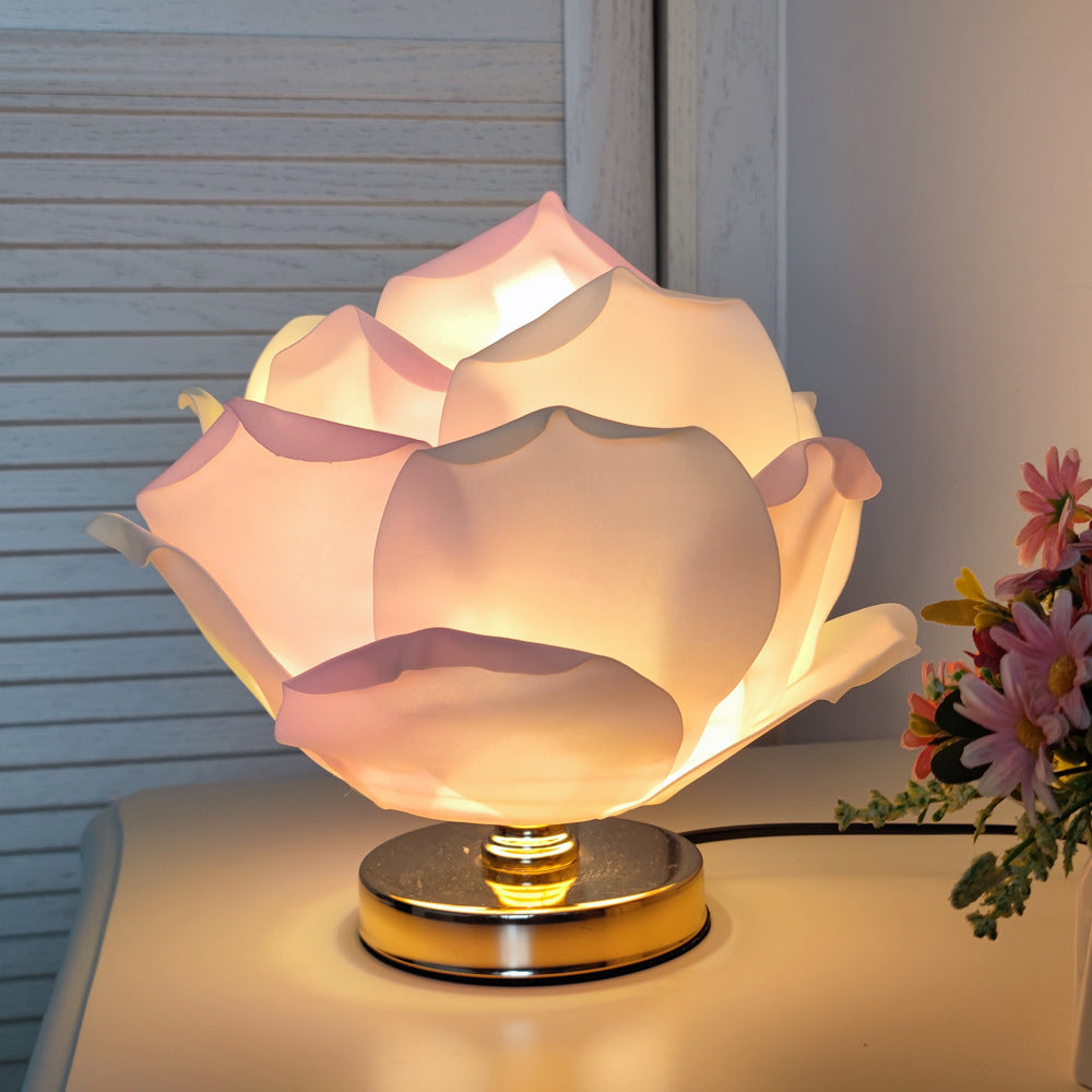 Image of pink elegant lotus flower table lamp - decorative bedside night light for bedroom ambiance ideal for luxury casual home interiors