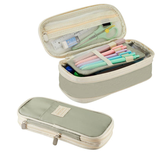 Image of green large capacity expandable pencil case - multi-compartment student stationery pouch (only with pencil case)  suitable for aged care, corporate offices, and commercial settings