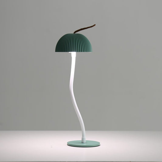 Image of green three-dimensional stripes sleek minimalist led mushroom table lamp - rechargeable 3-color touch control, bar & ambient light  versatile for both home and professional use