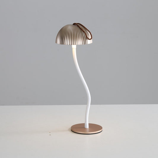 Image of gold three-dimensional stripes sleek minimalist led mushroom table lamp - rechargeable 3-color touch control, bar & ambient light  versatile for both home and professional use