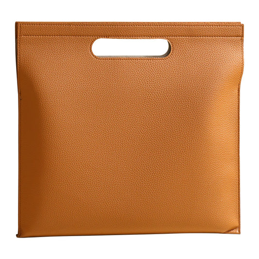 Image of khaki professional a4 pu leather document bag - waterproof handheld file folder portfolio for business & conference  suitable for aged care, corporate offices, and commercial settings