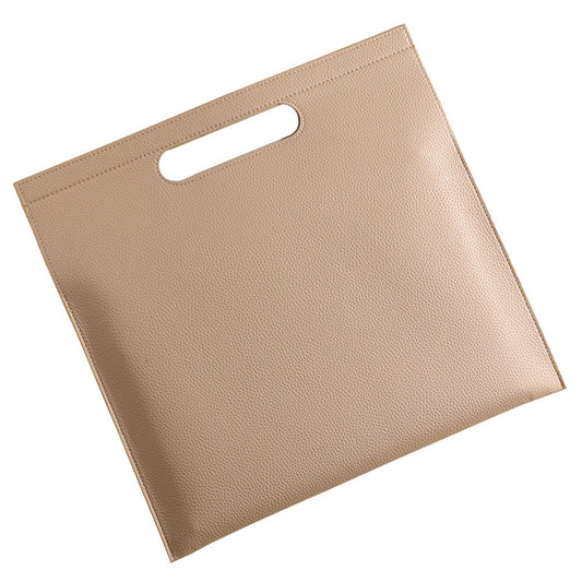 Image of beige professional a4 pu leather document bag - waterproof handheld file folder portfolio for business & conference  suitable for aged care, corporate offices, and commercial settings