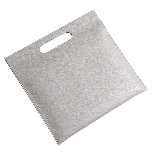 Image of grey professional a4 pu leather document bag - waterproof handheld file folder portfolio for business & conference  suitable for aged care, corporate offices, and commercial settings