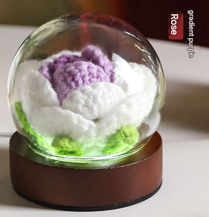 Image of gradient purple rose knitted flower led dome lamp - usb touch 3-color night light  ideal for luxury casual home interiors