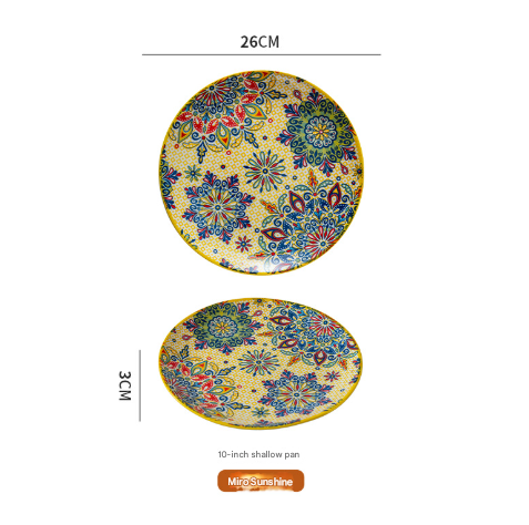 Image of milo sunshine 10-inch bohemian ceramic shallow plate ideal for luxury casual home interiors