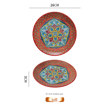 Image of isidil 10-inch bohemian ceramic shallow plate  ideal for luxury casual home interiors