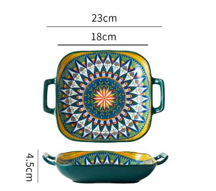 Image of ember 9-inch bohemian ceramic double-handled square plate  ideal for luxury casual home interiors