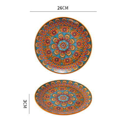 Image of gulpulsar orange 10-inch bohemian ceramic shallow plate ideal for luxury casual home interiors