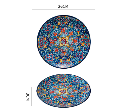 Image of lambos 10-inch bohemian ceramic shallow plate ideal for luxury casual home interiors