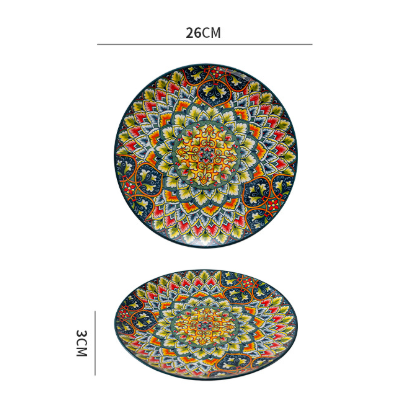 Image of green-bos 10-inch bohemian ceramic shallow plate ideal for luxury casual home interiors