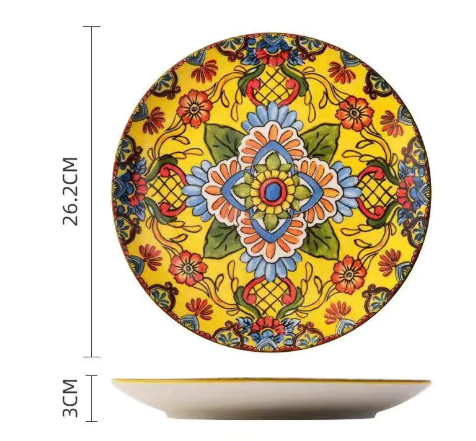 Image of yellow-bos 10-inch bohemian ceramic shallow plate ideal for luxury casual home interiors