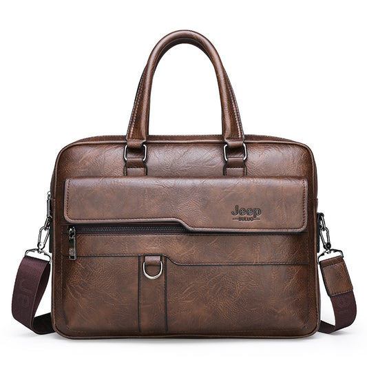 Image of coffee men's pu leather briefcase - vintage style laptop messenger bag, crossbody satchel for business & casual  versatile for both home and professional use