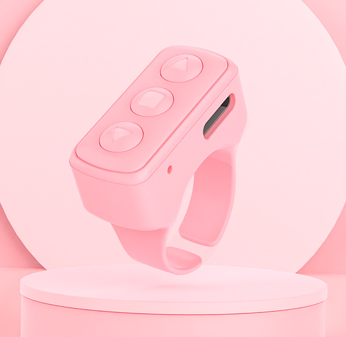Image of 2-piece pink bluetooth video controller - 3-button remote for tiktok and page scrolling suitable for aged care, corporate offices, and commercial settings