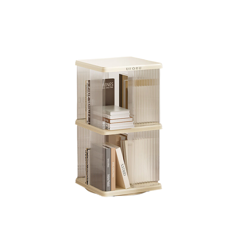 Image of rotating storage bookshelf square 2 layers- cream white multi-layer storage rack, 36x36x69.5cm (abs+pet) versatile for both home and professional use