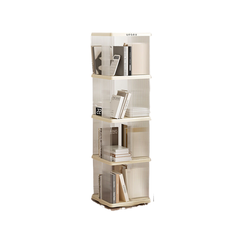 Image of rotating storage bookshelf square four layers- cream white multi-layer storage rack, 36x36x135.5cm (abs+pet) versatile for both home and professional use