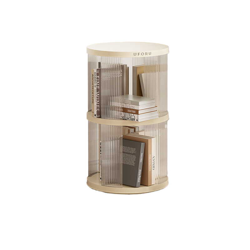 Image of rotating circular bookshelf 2 layers- cream white multi-layer storage rack, 40.5x40.5x69.5cm (abs+pet) versatile for both home and professional use