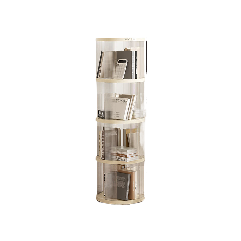 Image of rotating circular bookshelf with four layers- cream white multi-layer storage rack, 40.5x40.5x135.5cm (abs+pet) versatile for both home and professional use