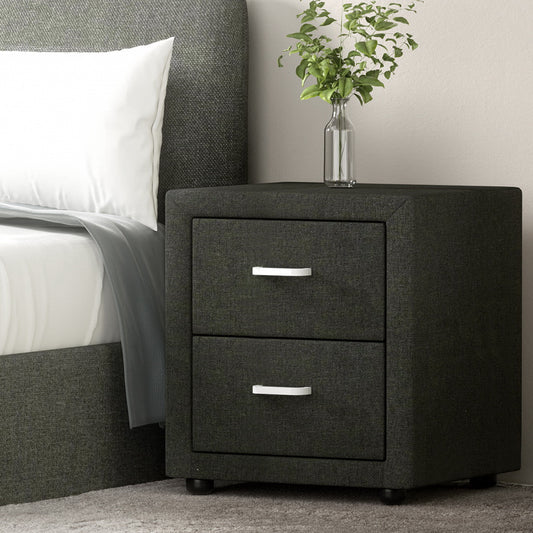 Image of artiss bedside table 2 drawers fabric - caden charcoal  ideal for luxury casual home interiors