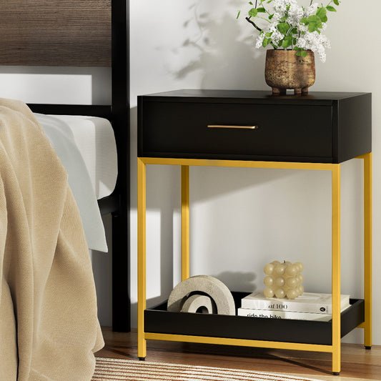 Image of artiss bedside table drawers side table shelf storage nightstand black mason  ideal for luxury casual home interiors