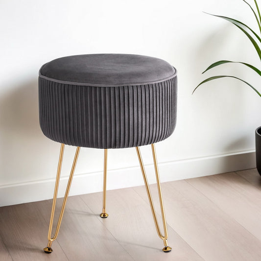 Image of artiss ottoman foot stool vanity velvet round grey  available at The Epic Shop