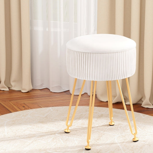 Image of artiss ottoman storage foot stool vanity velvet round white  available at The Epic Shop