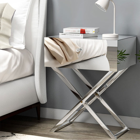 Image of artiss mirrored bedside table drawers side table storage nightstand silver moco  ideal for luxury casual home interiors