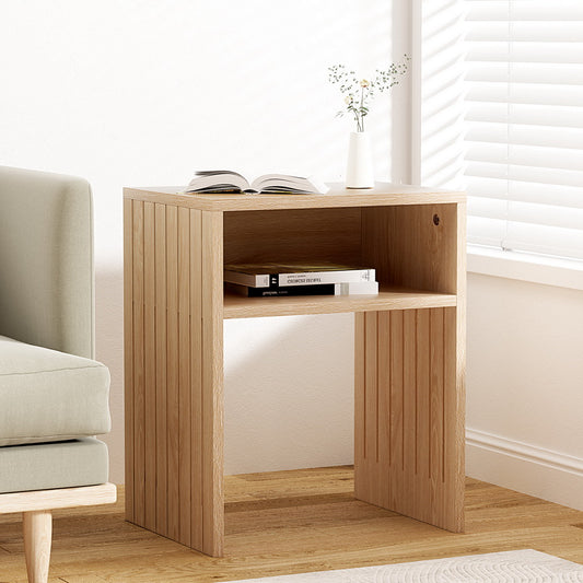 Image of artiss coffee table storage shelf fluted side pine  available at The Epic Shop