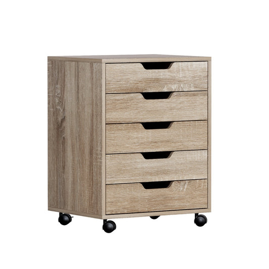 Image of artiss 5-drawer filing cabinet mobile rolling storage cabinet chest of drawers stand scratch beige  suitable for aged care, corporate offices, and commercial settings