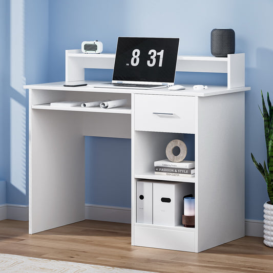 Image of artiss computer desk shelf drawer cabinet white 100cm  suitable for aged care, corporate offices, and commercial settings